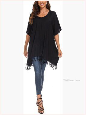 Plus Size V Neck Tunic Top Loose Sleeve Caftan Blouse XL-4X
